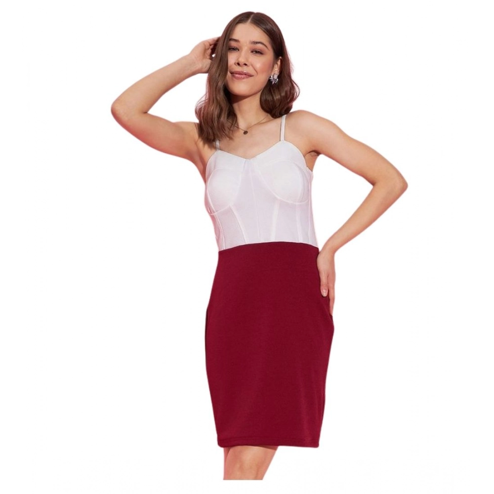 PID-65372-Women-s-Polyester-Lycra-Color-Blocking-Shoulder-Straps-Dress-White-Maroon-1-1000x1000-1.webp Generic Women's Polyester Lycra Color Blocking Shoulder Straps Dress (White - Maroon) - Image 1
