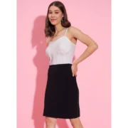 Generic Women's Polyester Lycra Color Blocking Shoulder Straps Dress (White - Black) - Image 4