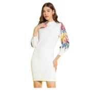 Generic Women's Polyester Lycra Printed Long Sleeve Dress (Multicolor)