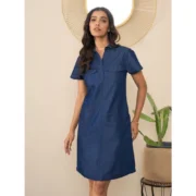 Generic Women's Denim Solid Sleeveless Dress (Blue) - Image 5
