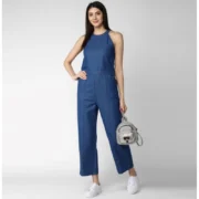 Generic Women's Denim Solid Sleeveless Jumpsuit (Blue) - Image 4