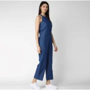 Generic Women's Denim Solid Sleeveless Jumpsuit (Blue) - Image 3