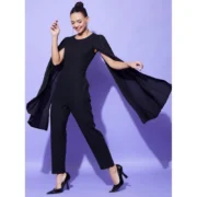 Generic Women's Polyeter Solid Cape Sleeve Jumpsuit (Black) - Image 5