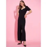 Generic Women's Polyester Lycra Solid Puff Sleeve Jumpsuit (Black) - Image 3