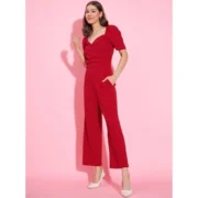 Generic Women's Polyester Lycra Solid Puff Sleeve Jumpsuit (Red) - Image 3