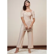 Generic Women's Polyester Shimmer Self Design Short Sleeve Jumpsuit (Gold) - Image 4