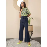 Generic Women's Polyester Floral Half Sleeves Jumpsuit (Navy - Yellow) - Image 5