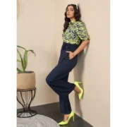 Generic Women's Polyester Floral Half Sleeves Jumpsuit (Navy - Yellow) - Image 4