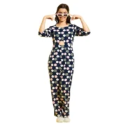 Generic Girl's Cotton Polka 3-4th Sleeve Jumpsuit (Multicolor)