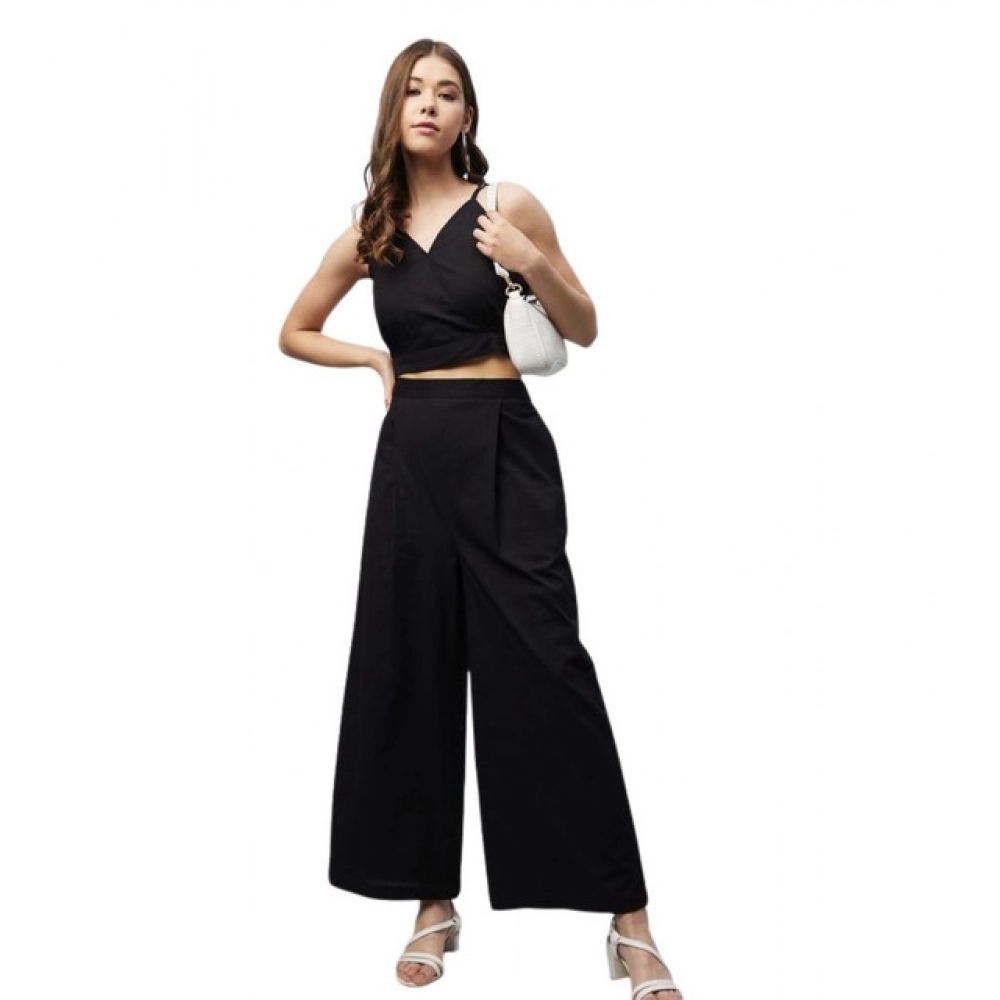 PID-65415-Women-s-Cotton-Linen-Solid-Sleeveless-Set-Black-1-1000x1000-1.webp Generic Women's Cotton Linen Solid Sleeveless Crop Top and Palazzo Set (Black) - Image 1