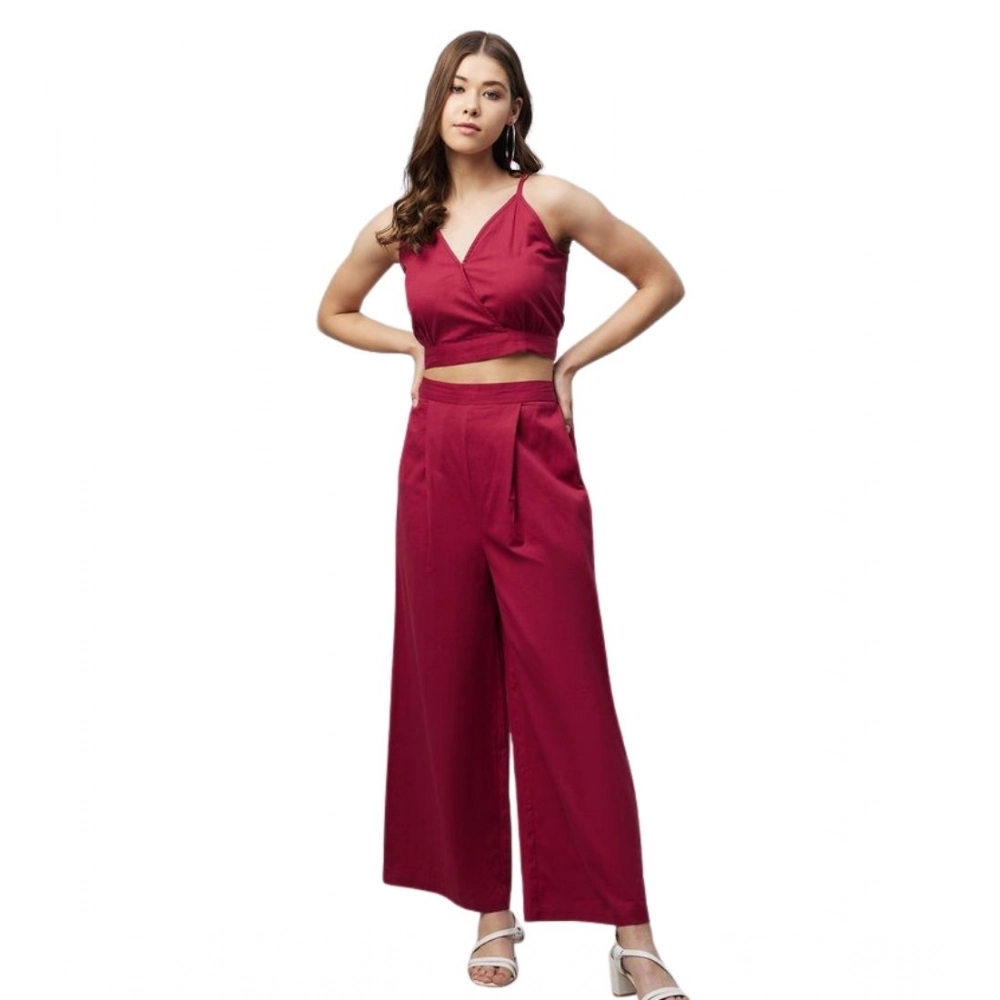 PID-65416-Women-s-Cotton-Linen-Solid-Sleeveless-Set-Maroon-1-1000x1000-1.webp Generic Women's Cotton Linen Solid Sleeveless Crop Top and Palazzo Set (Maroon) - Image 1