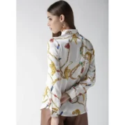 Generic Women's Satin Printed Long Sleeves Shirt (White-Gold) - Image 2