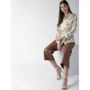 Generic Women's Satin Printed Long Sleeves Shirt (White-Gold) - Image 3