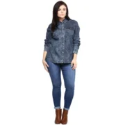 Generic Women's Denim Solid Long Sleeves Shirt (Blue) - Image 3