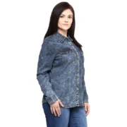Generic Women's Denim Solid Long Sleeves Shirt (Blue) - Image 4