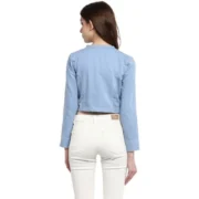 Generic Women's Denim Ruffled Long Sleeves Shrug (Blue) - Image 2