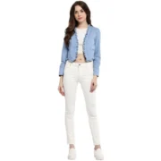 Generic Women's Denim Ruffled Long Sleeves Shrug (Blue) - Image 3