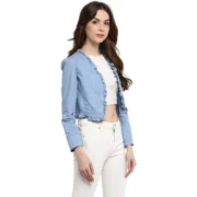 Generic Women's Denim Ruffled Long Sleeves Shrug (Blue) - Image 5