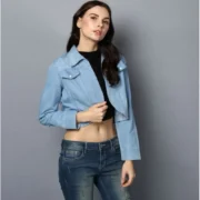 Generic Women's Denim Solid 3-4th Sleeves Shrug (Blue) - Image 5