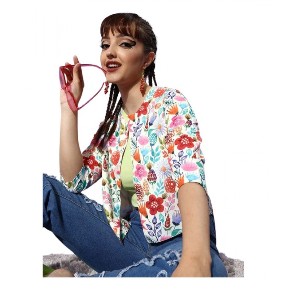 Generic Women’s Polyester Floral 3-4th Sleeves Shrug (Multicolor)