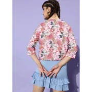 Generic Women's Polyester Floral 3-4th Sleeves Shrug (Peach) - Image 2