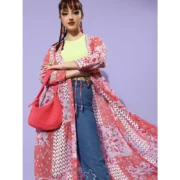 Generic Women's Polyester Floral Long Sleeves Shrug (Pink-Coral) - Image 3