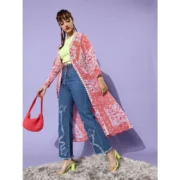 Generic Women's Polyester Floral Long Sleeves Shrug (Pink-Coral) - Image 5