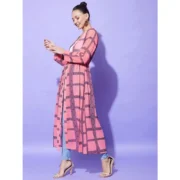 Generic Women's Polyester Check Long Sleeves Shrug (Pink) - Image 2