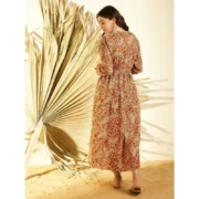 Generic Women's Polyester Floral Long Sleeves Shrug (Brown) - Image 2