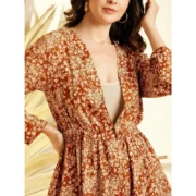 Generic Women's Polyester Floral Long Sleeves Shrug (Brown) - Image 5