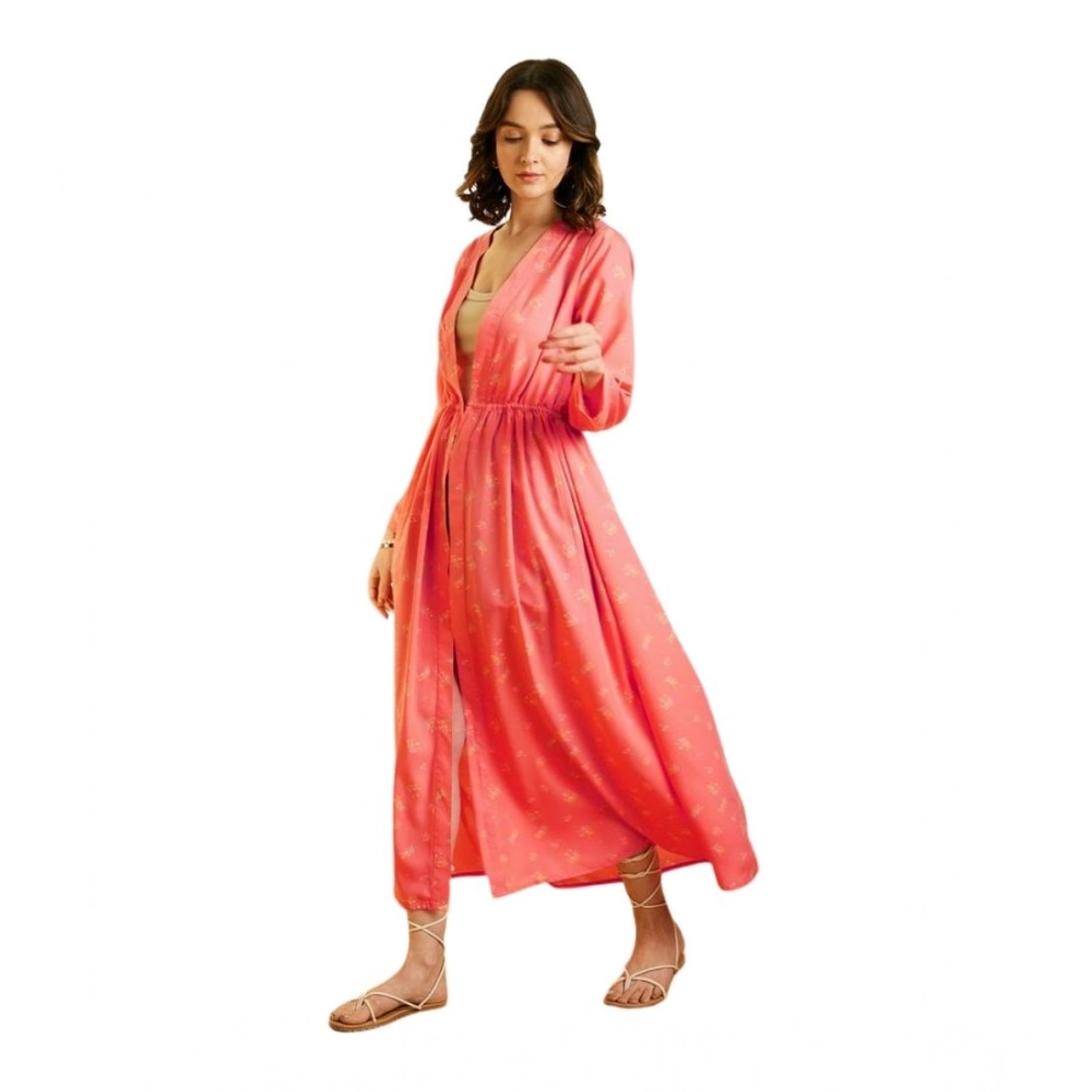 Generic Women’s Polyester Floral Long Sleeves Shrug (Pink)