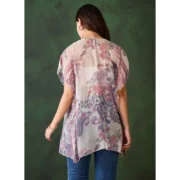 Generic Women's Chiffon Printed Short Sleeves Shrug (White - Purple) - Image 3