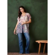 Generic Women's Chiffon Printed Short Sleeves Shrug (White - Purple) - Image 5