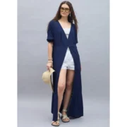 Generic Women's Rayon Crepe Lace Inserts 3-4th Sleeve Shrug (Navy) - Image 5