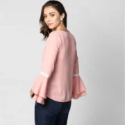 Generic Women's Polyester Solid Bell Sleeve Top (Pink) - Image 2