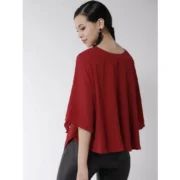 Generic Women's Polyester Solid Cape Sleeve Top (Red) - Image 2