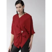 Generic Women's Polyester Solid Cape Sleeve Top (Red) - Image 4