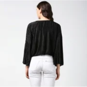 Generic Women's Polyester Pleated Balloon Sleeve Top (Black) - Image 2