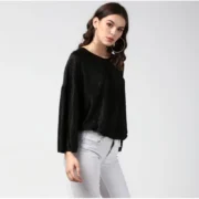 Generic Women's Polyester Pleated Balloon Sleeve Top (Black) - Image 4