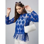 Generic Women's Lace Self Design Long Sleeves Top (Blue) - Image 2
