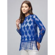 Generic Women's Lace Self Design Long Sleeves Top (Blue) - Image 4