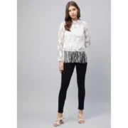 Generic Women's Lace Self Design Short Sleeve Top (White) - Image 2