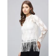 Generic Women's Lace Self Design Short Sleeve Top (White) - Image 3