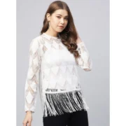 Generic Women's Lace Self Design Short Sleeve Top (White) - Image 4