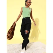 Generic Women's Polyester Lycra Solid Sleeveless Top (Green) - Image 3