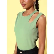 Generic Women's Polyester Lycra Solid Sleeveless Top (Green) - Image 4