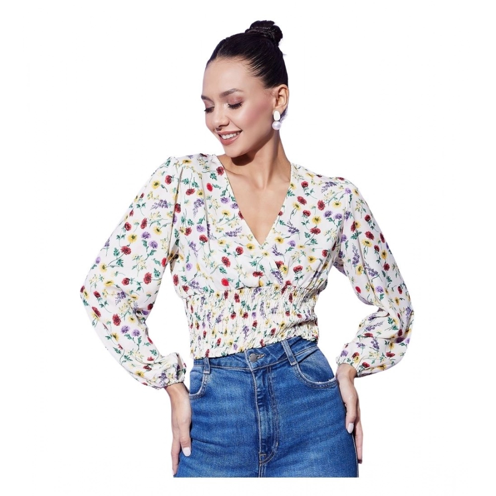 Generic Women’s Polyester Floral Long Sleeves Top (Multicolor)