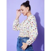 Generic Women's Polyester Floral Long Sleeves Top (Multicolor) - Image 3
