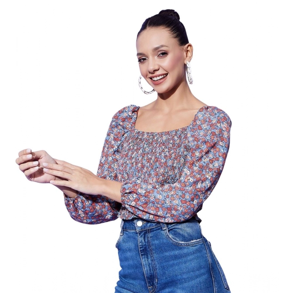 Generic Women’s Polyester Floral Long Sleeves Top (Multicolor)