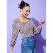 Generic Women's Polyester Floral Long Sleeves Top (Multicolor) - Image 2